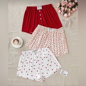 3-Pack Red & Cream Floral & Heart Cotton Boxer Shorts